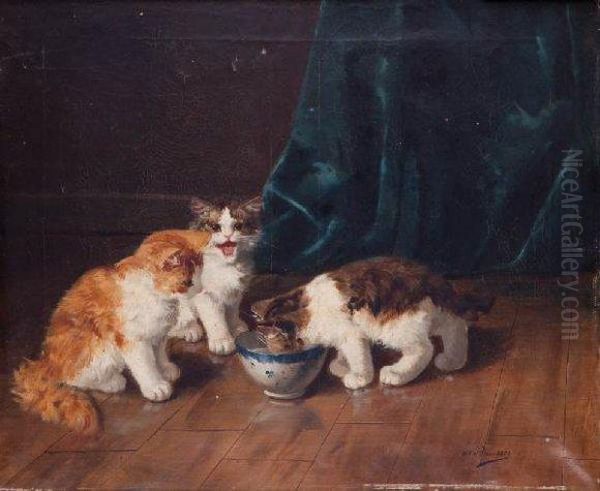 Les Chats Oil Painting by B. De Brusses