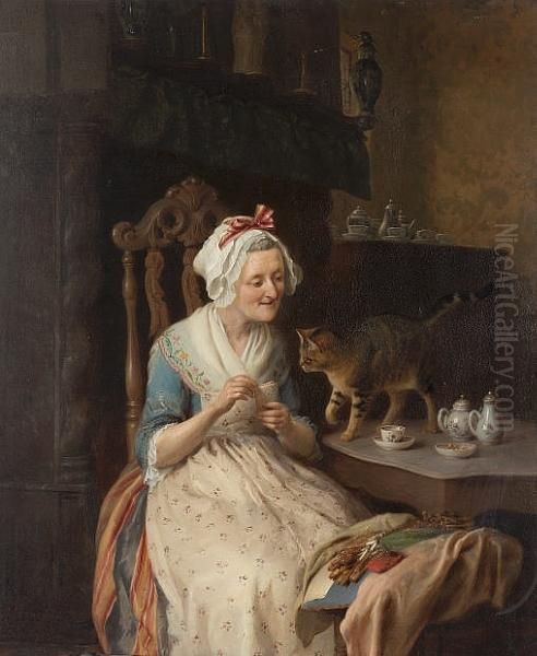 The Old Lace-maker Oil Painting by Frans Ant., Francois De Bruycker