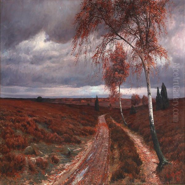 Moor Landscape On A Dark Autumn Day Oil Painting by Richard De Bruycker