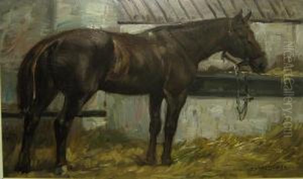 Paard In De Stal Oil Painting by Constant De Busschere