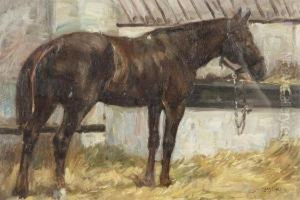 Horse In The Stable. Oil Painting by Constant De Busschere