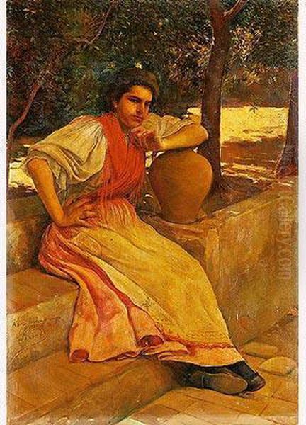 Mujer Con Cantaro Oil Painting by Jose De Cala Y Moya