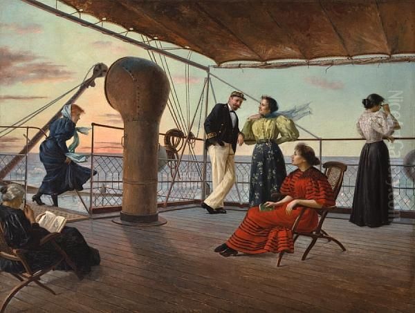 Relaxing On Ship's Deck Oil Painting by V.P. De Casorati