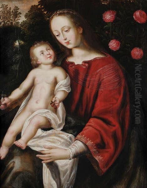 Toe Te Schrijven Aan 
 
 Madonna Bij Een Rozenstruik. Oil Painting by Louis de Caullery