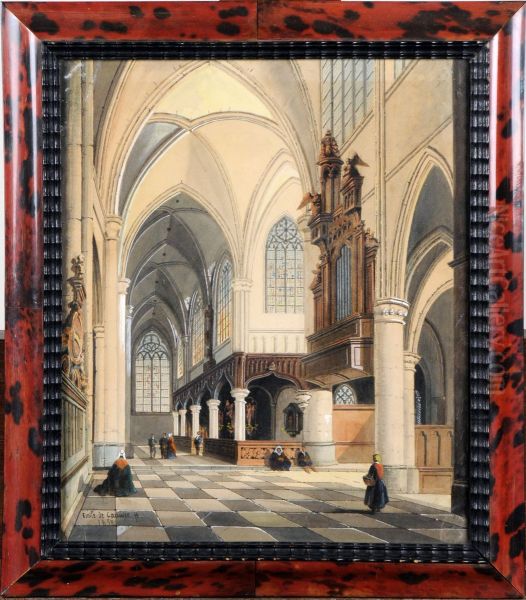 Interieur D'eglise Oil Painting by Emile Pierre J. De Cauwer