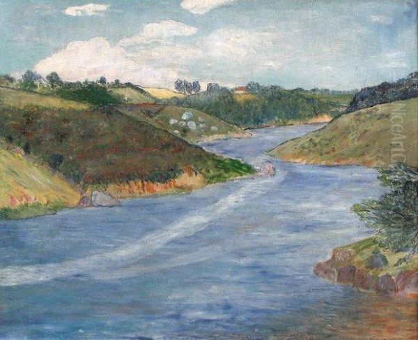 Paysage A La Riviere Oil Painting by Ernest Ponthier De Chamaillard