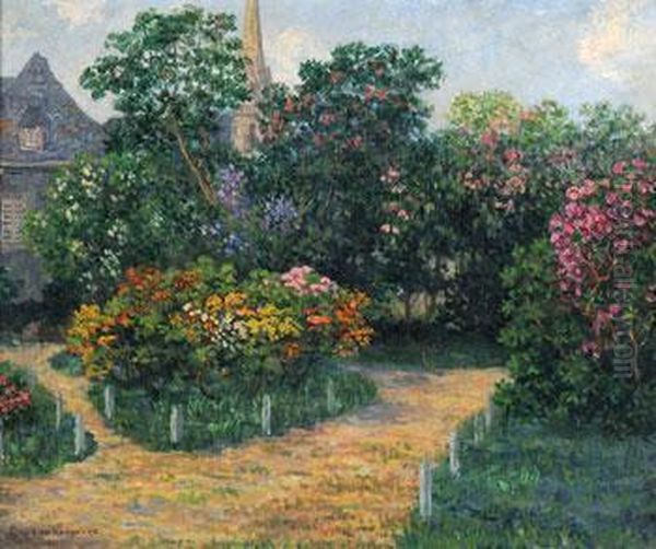 Jardin Fleuri Pres De L'eglise A Chateaulin Oil Painting by Ernest Ponthier De Chamaillard