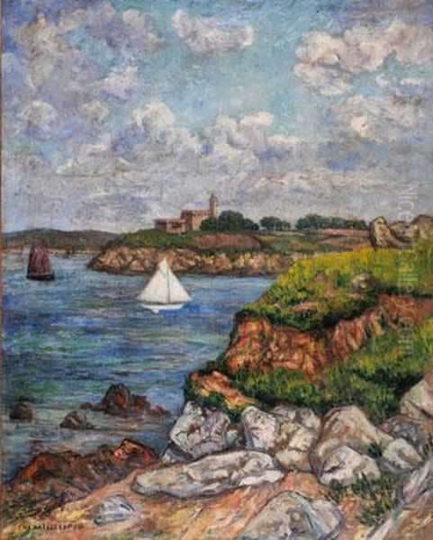 Voile Blanche A L'entree De L'estuaire Oil Painting by Ernest Ponthier De Chamaillard