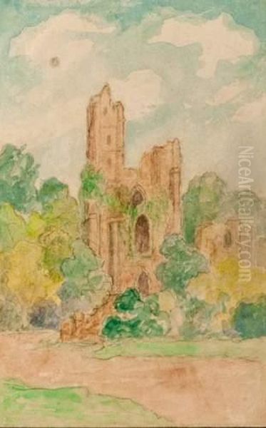 Les Ruines Roses Oil Painting by Ernest Ponthier De Chamaillard