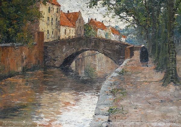 The Groene Rei Canal, Brugge Oil Painting by Alphonse De Clercq