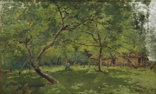 A Farm In A Wooded Landscape Oil Painting by Cesar De Cock