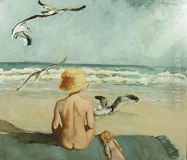 Meisje Op Het Strand. Oil Painting by Frans De Cock