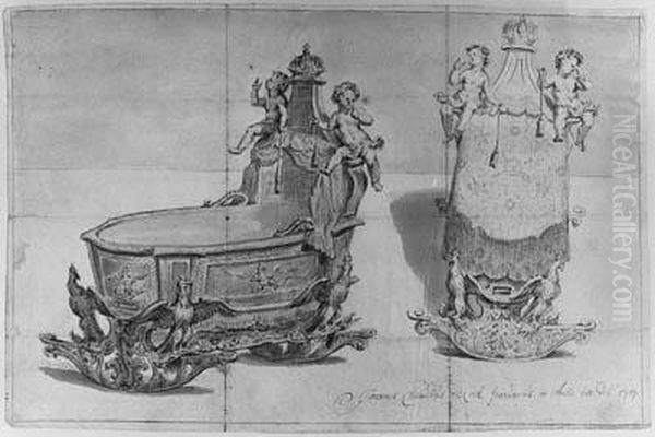 Two Studies Of An Elaborately Decorated Cradle Oil Painting by Jan Claudius De Cock