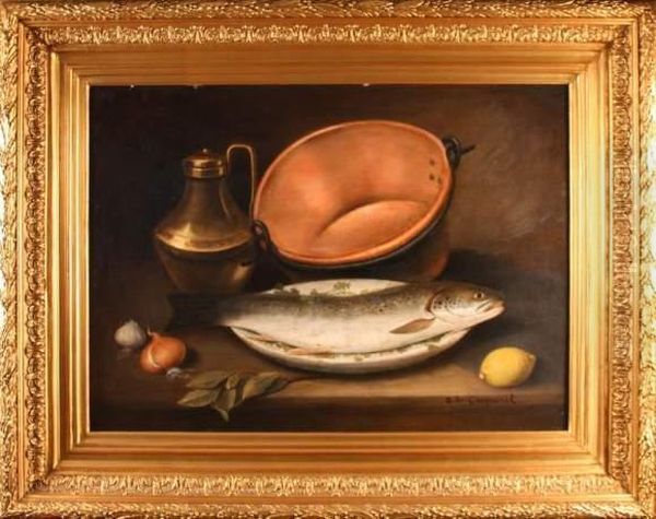 Naturemorte Au Poisson Oil Painting by Jules J. Olivier De Cocquerel