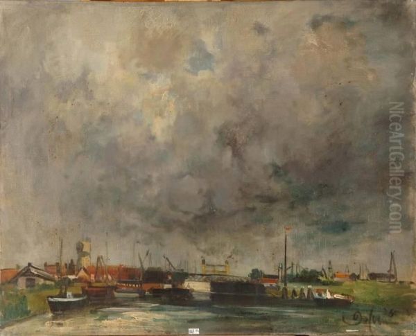 Vue D'un Port Oil Painting by Joseph Fr. De Coene