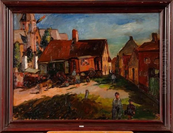 Gitans Et Roulotte Sur La Place Du Village Oil Painting by Joseph Fr. De Coene