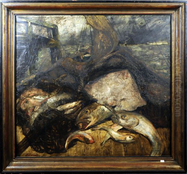 Nature Morte Aux Poissons Oil Painting by Joseph Fr. De Coene