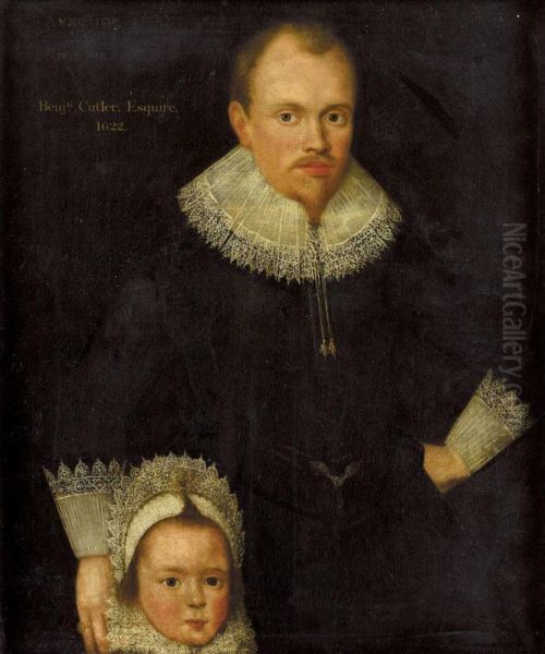 Portrait Of Benjamin Cutler With His Infant Son Oil Painting by Adam de Colone