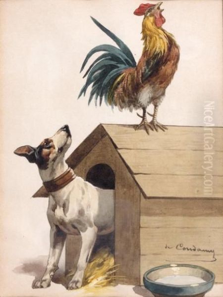 Chien Au Coq Oil Painting by Charles Fernand de Condamy