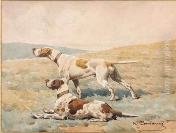 Deux Chiens De Chasse A Courre Oil Painting by Charles Fernand de Condamy