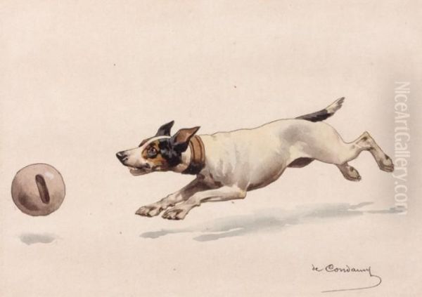 Chien A La Balle Oil Painting by Charles Fernand de Condamy