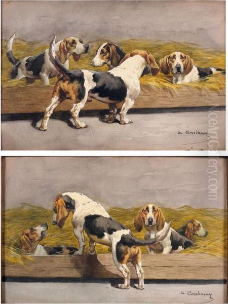 Chiens Au Chenil Oil Painting by Charles Fernand de Condamy