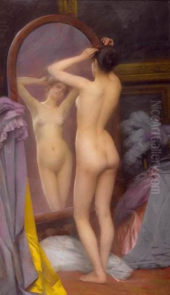 Woman Standing Before A Mirror. Oil Painting by Gabriel De Cool