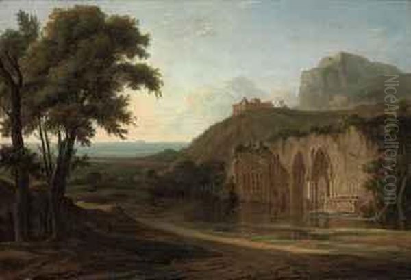 Capriccio Landscape With A Ruined Abbey, The Coast Beyond Oil Painting by Hendrik Frans de Cort