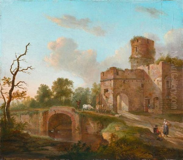 Landscape With A River And Ruins Oil Painting by Hendrik Frans de Cort