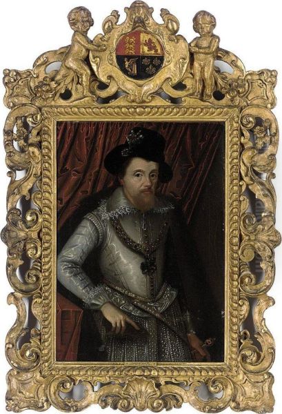 Portrait Of King James Vi Of Scotland, James I Of England (1566-1625), Three-quarter-length, In A White Doublet Oil Painting by John de Critz