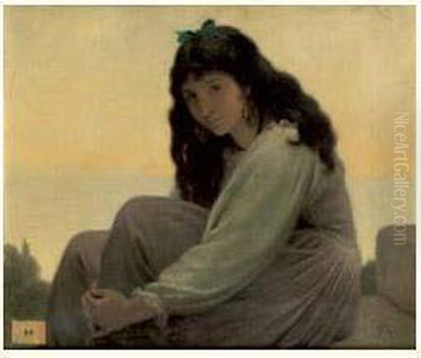 Jeune Femme Pensive Devant La Mer Oil Painting by Alfred P. De Curzon