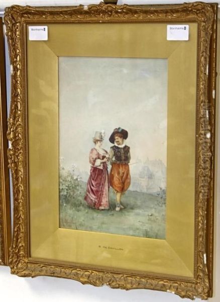 Courtship Oil Painting by Louis Robert De Cuvillon