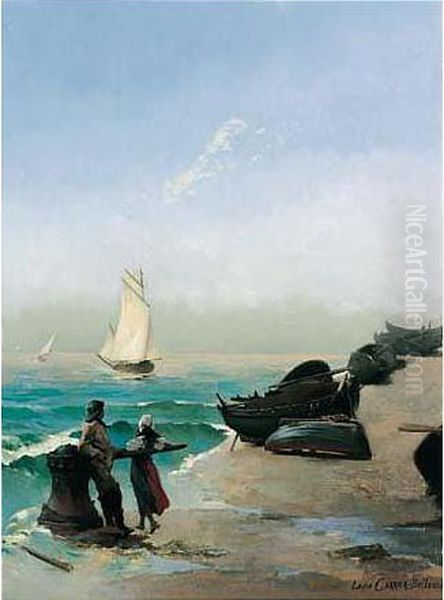 Petits Marins Au Bord De Mer Oil Painting by Louis Robert De Cuvillon