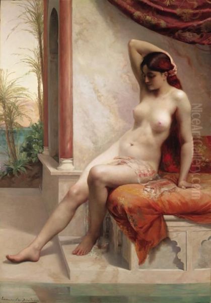 A Beauty At Her Bath Oil Painting by Emmanuel De Dieudonne