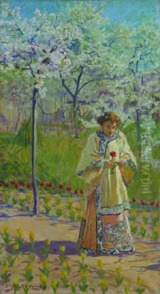 A Lady Walking In A Garden Oil Painting by William Leftwich De Dodge