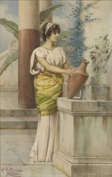 Jeune Femme Puisant De L'eau A Une Fontaine Oil Painting by Achille De Dominicis