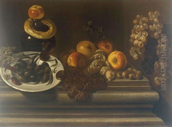 Still Life Of Fruits And A Plate Of Olives Oil Painting by Juan Bautista de Espinosa