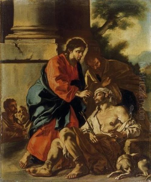 Christ Cures The Blind Oil Painting by Paolo De Falco