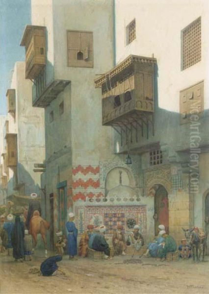 Binnenplein Te Kairo: On An Oriental Square Oil Painting by Willem De Famars Testas