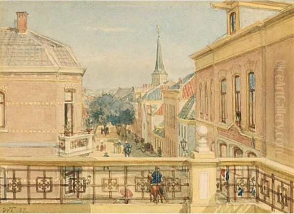 View Of The Kerkstraat, Zandvoort Oil Painting by Willem De Famars Testas