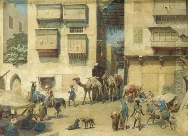 A Bustling Square In The Orient Oil Painting by Willem De Famars Testas