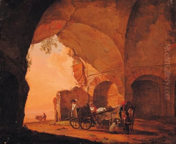 Ruines Antiques Animees Oil Painting by Nicolas Henri Joseph De Fassin