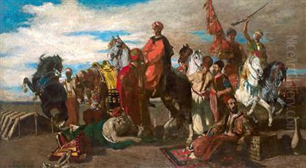 Orientalische Reiter Bei Der Rast Oil Painting by Otto V. Faber De Faur