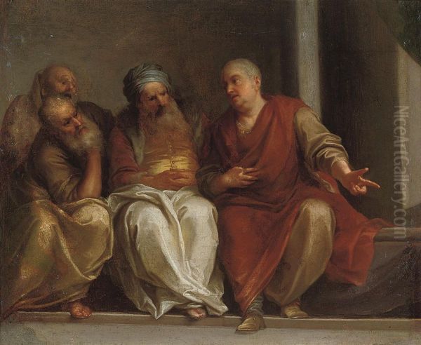 Four Philosophers Conversing Oil Painting by Henri Antoine de Favanne