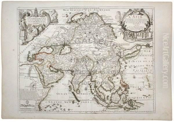 Well-engraved, Detailed, And Attractive Map Of Asia, With Cartouche Depicting Chinese At Upper Left, And One With Indians At Upper Right. The East Indian Archipelago Is Shown, And A Portion Of 