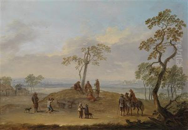 Travellers In A Wide Landscape Oil Painting by Franz Ferg