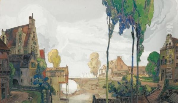 Village Et Canal En Hollande Oil Painting by Georges de Feure