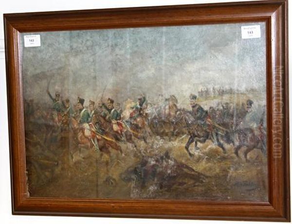 Cavalry Charge Oil Painting by Hugo De Fichtner