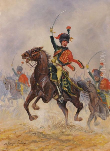 Charge Des Chasseurs A Cheval De La Garde Oil Painting by Hugo De Fichtner