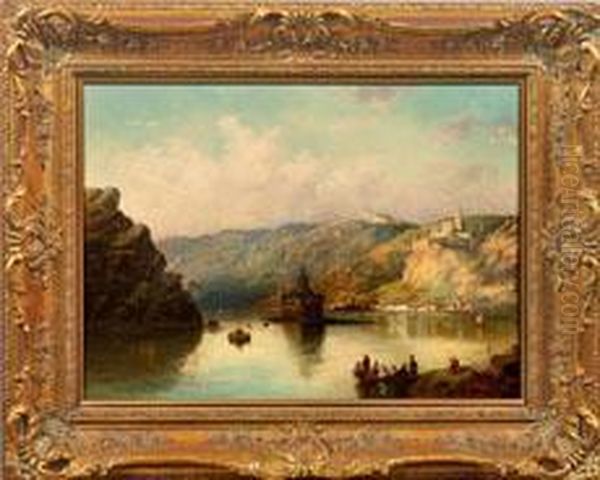 Blick Auf Die Burg Pfalzgrafenstein Im Rhein Bei Kaub Oil Painting by James Vivien de Fleury